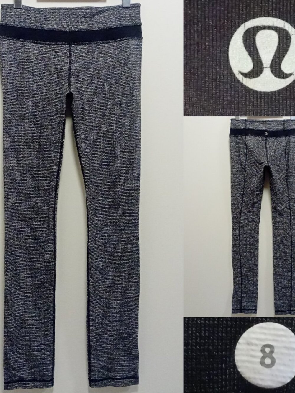Lululemon Skinny Groove Pant Coco Pique Black Yoga Luon 8 Medium 33.5" Inseam